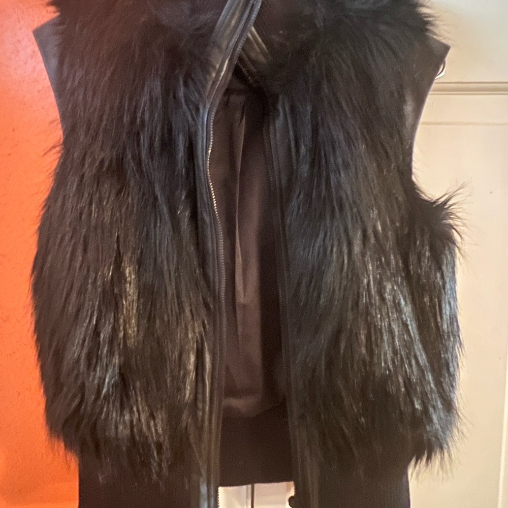 Calvin Klein Jeans Black Faux Fur Vest with Zipper Closure